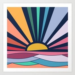 Rainbow Sunshine Vintage Boho Sunrise Waves Art Print