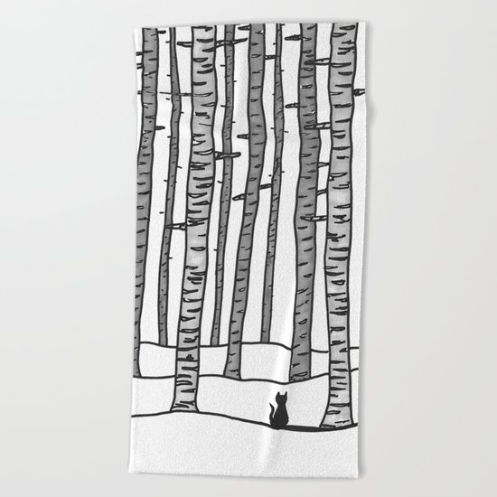 Cat Waits Beach Towel