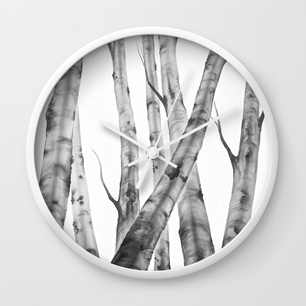 Birch Tree Watercolour Painting Black And White Black And