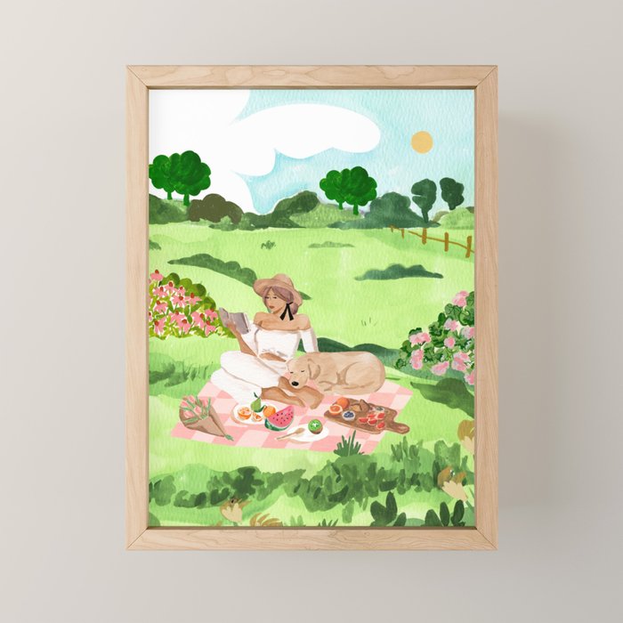 Picnic with Pup Framed Canvas by Sabina Fenn | Society6