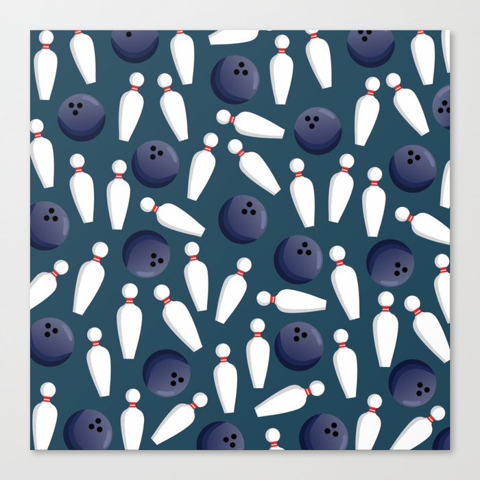 Cute Bowling Pins Blue Bowler Gifts Pattern Canvas Print