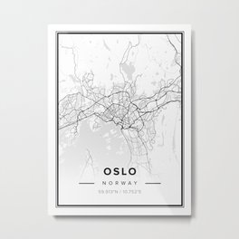 Oslo Modern Map Metal Print | Oslomap, Norwaymap, Minimalist, Wanderlust, Minimalism, Travel, Graphicdesign, Oslomodernmap, Popular, Abstract 