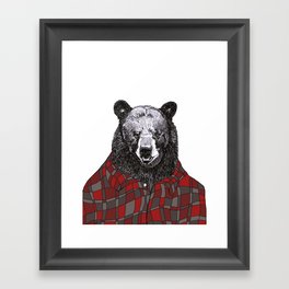 Black Bear in Flannel Shirt Framed Art Print