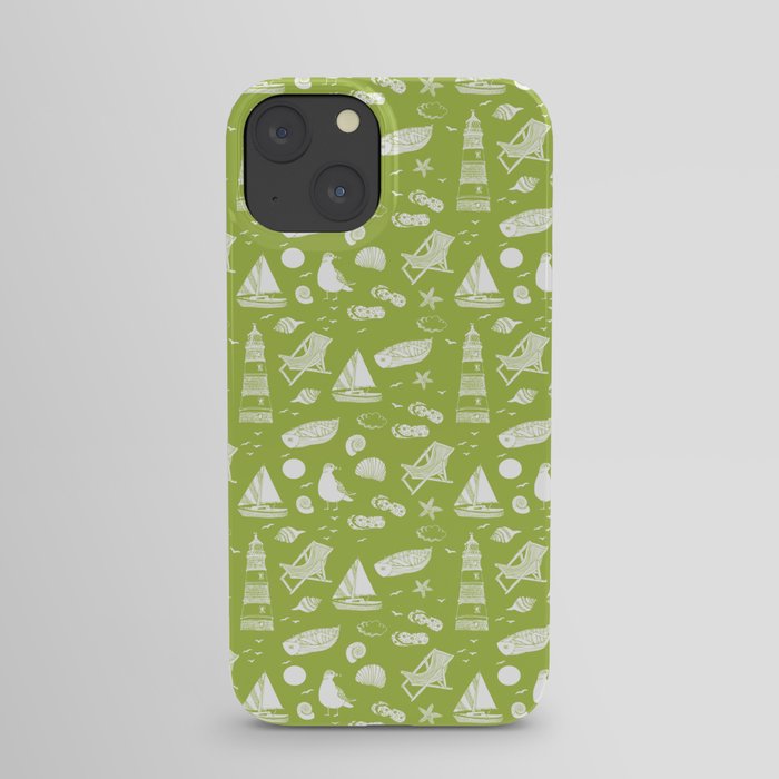 Light Green And White Summer Beach Elements Pattern iPhone Case