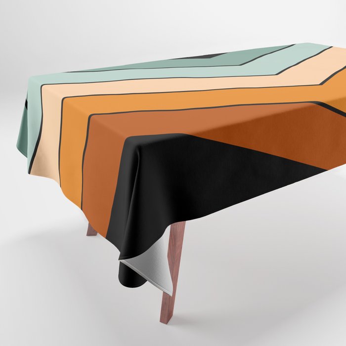 V - Minimalistic Colorful Retro Stripe Art Pattern on Black Tablecloth