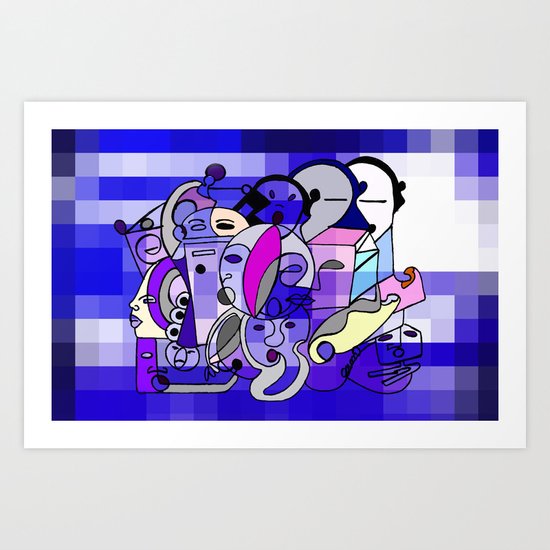Blue White Commotion Art Print