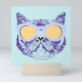 Tabby Cat with Holographic Sunglasses - Lilac Yellow Mint Mini Art Print