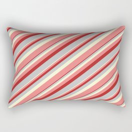 [ Thumbnail: Light Yellow, Light Coral, Red, and Grey Colored Lines/Stripes Pattern Rectangular Pillow ]