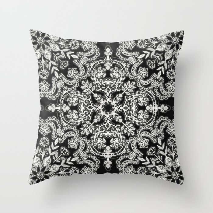 Black & White Folk Art Pattern Throw Pillow