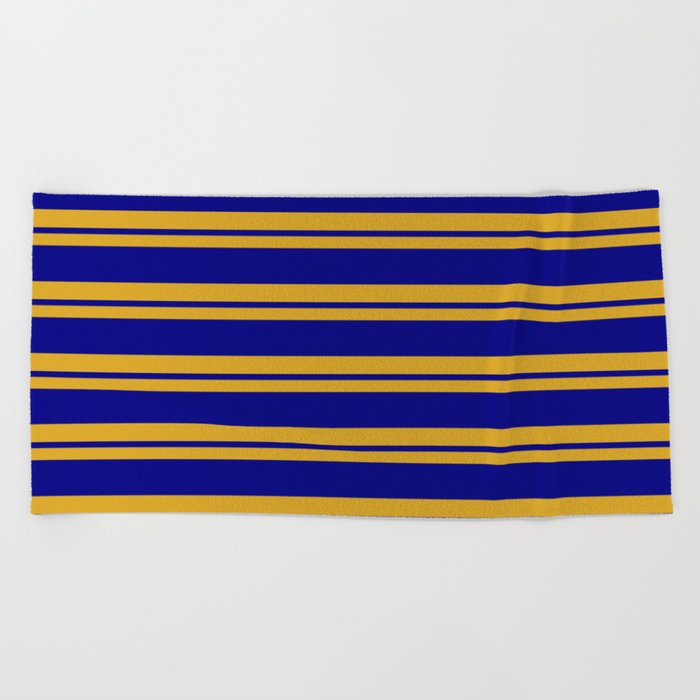 Goldenrod & Blue Colored Striped/Lined Pattern Beach Towel