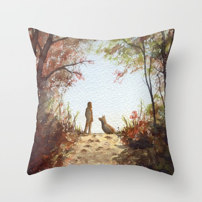 A Walk in the Autumn Woods Throw Pillow