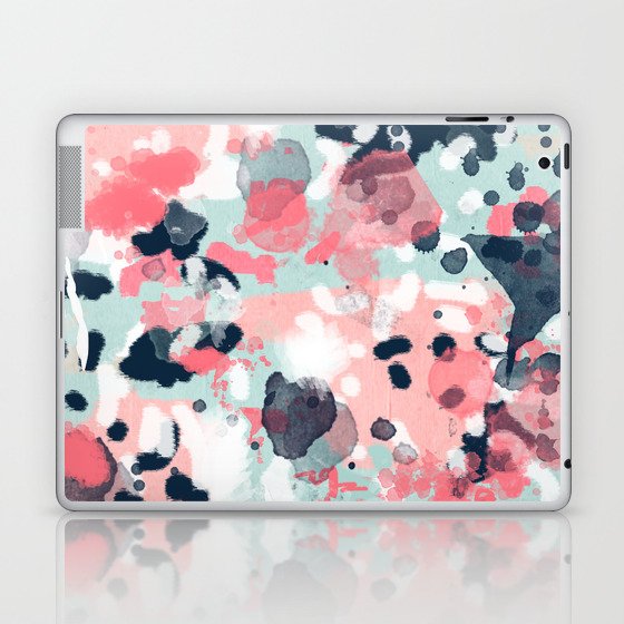 Isla - abstract painting navy mint coral trendy color palette summer bright decor Laptop & iPad Skin
