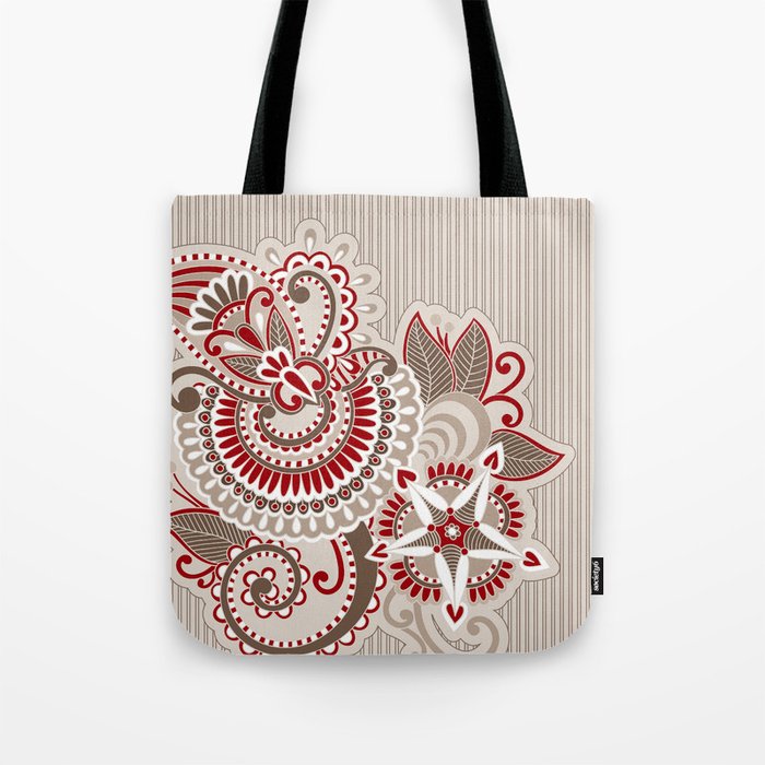 Paisley Ornament Beige and Red Tote Bag