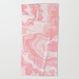 Elegant abstract pink coral white watercolor marble Beach Towel