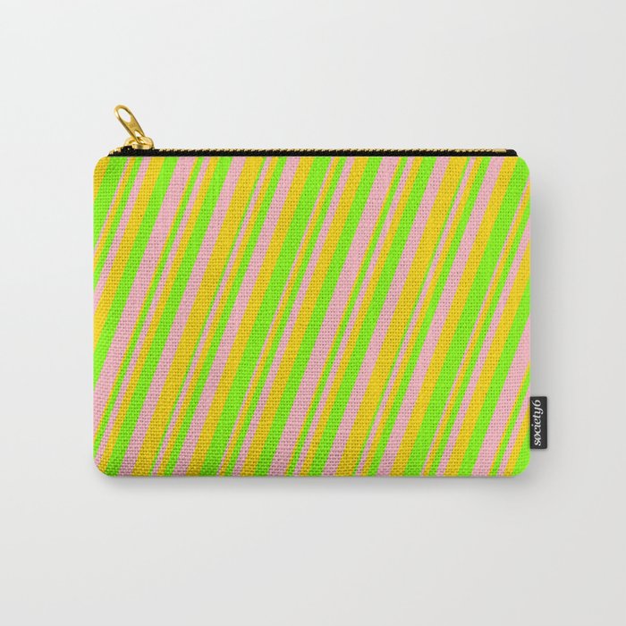 Light Pink, Yellow & Chartreuse Colored Lines Pattern Carry-All Pouch