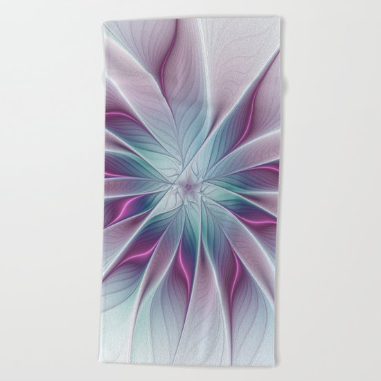 Floral and Luminous, abstract Fractal Art Beach Towel
