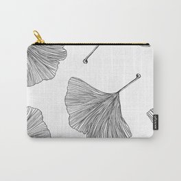 Black and White Monochrome Gingko Biloba Leaf Pattern Carry-All Pouch