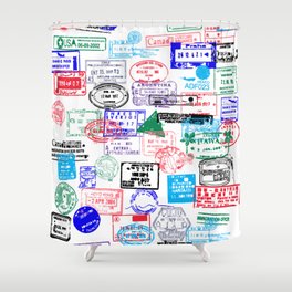 Series Of World Travel Passport Stamps Shower Curtain