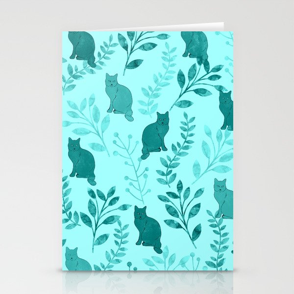 Watercolor Floral and Cat VIII Stationery Cards