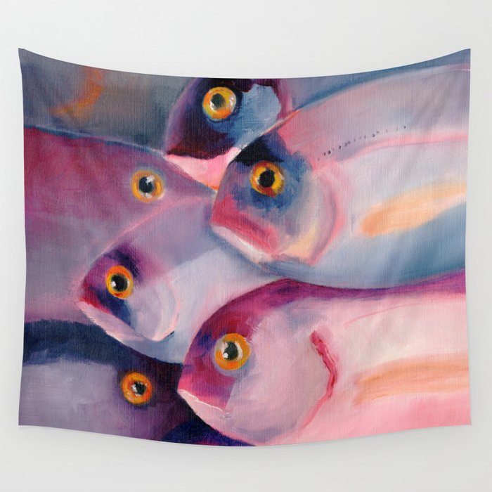 Violet and Blue Fish swimming in sea Wall Tapestry
