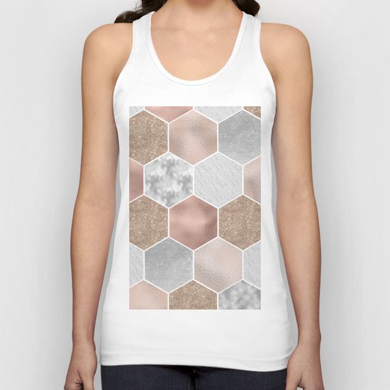 Gentle rose gold and marble hexagons Unisex Tank Top