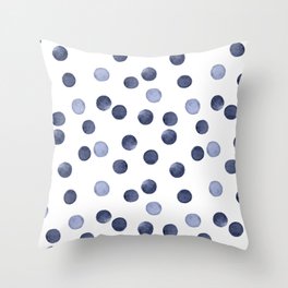 Watercolor Dark blue polka dot . Throw Pillow