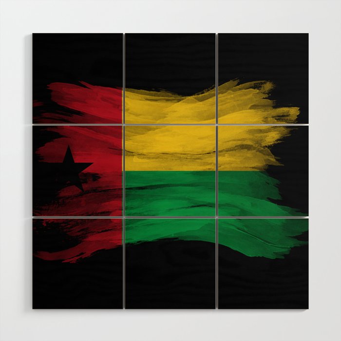 Guinea Bissau flag brush stroke, national flag Wood Wall Art