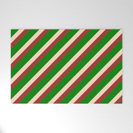 [ Thumbnail: Brown, Green & Bisque Colored Stripes Pattern Welcome Mat ]