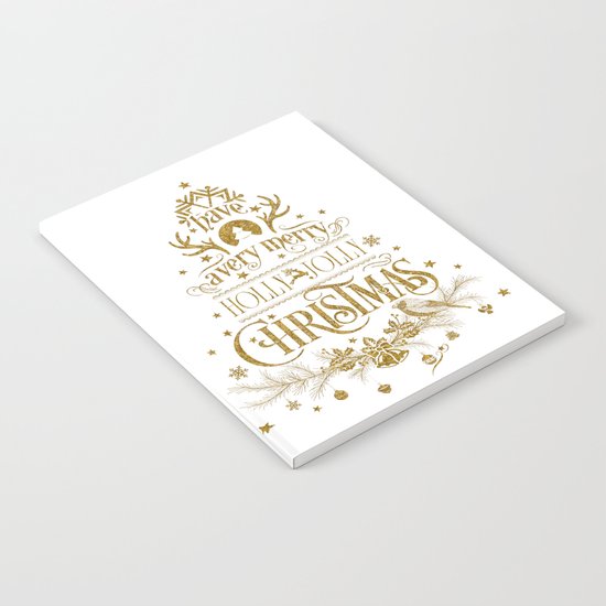 Holly Jolly Christmas- Gold Glitter Typography Notebook