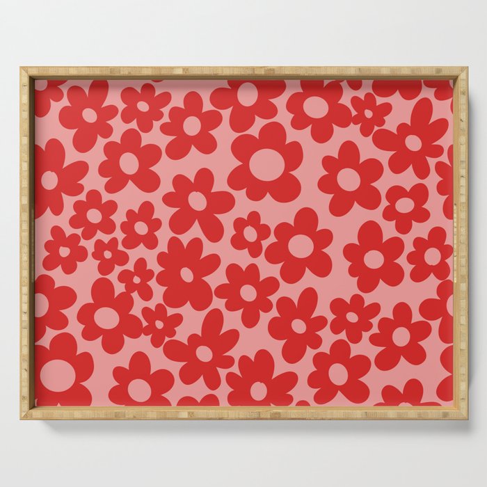 PINK AND RED RETRO FLOWERS Serving Tray