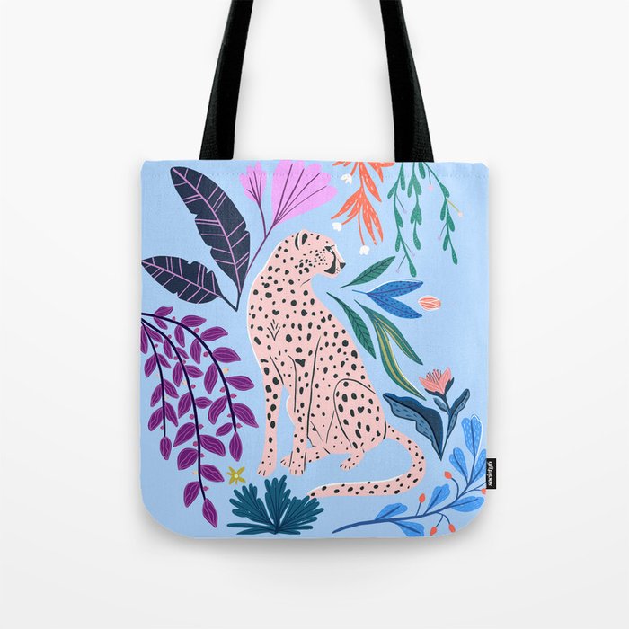 Blush pink Cheetah in jungle florals / jungle cat print /modern art Tote Bag