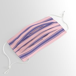 [ Thumbnail: Pink and Dark Slate Blue Colored Pattern of Stripes Face Mask ]