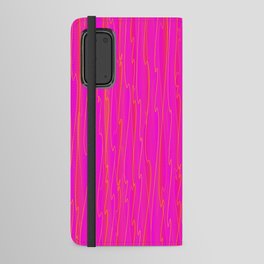 Vertical curved orange lines on a pink tree. Android Wallet Case