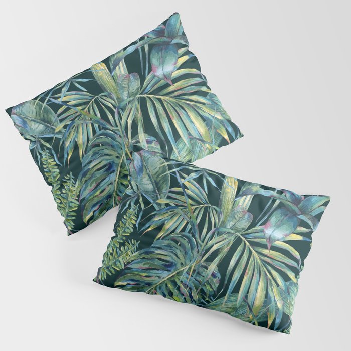 Watercolor green tropical leaves Pillow Sham