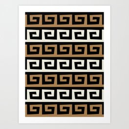 Greek Key Pattern Black and Beige Art Print