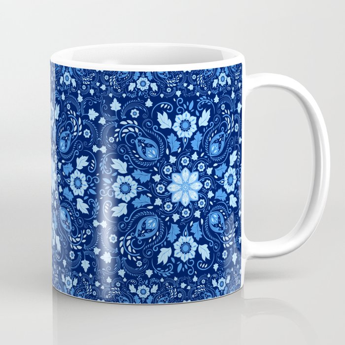 Oriental Damask Tile Shades of blue Coffee Mug