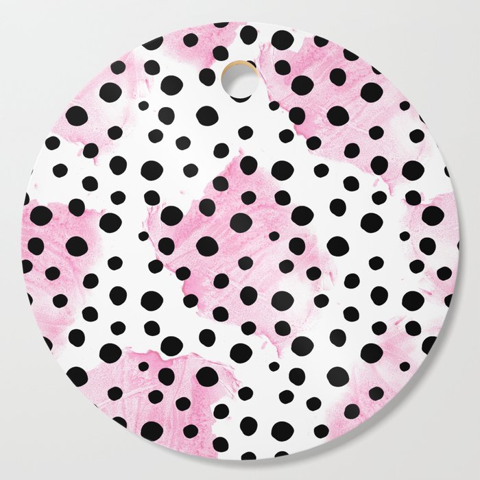 Modern abstract black pink watercolor polka dots Cutting Board