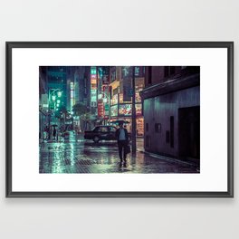 The Smiling Man // Rainy Tokyo Nights Framed Art Print | Shinjuku, Photo, Bladerunner, Neonlights, Tokyotaxi, Nightphotos, Vaporwave, Japannights, Tokyorain, Cyberpunk 