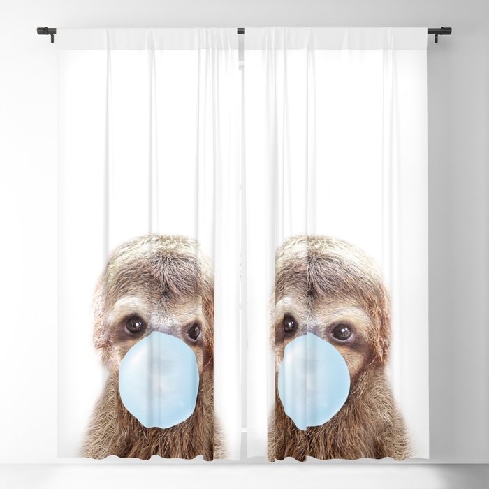 Baby Sloth Blowing Blue Bubble Gum, Kids, Baby Boy, Baby Animals Art Print by Synplus Blackout Curtain