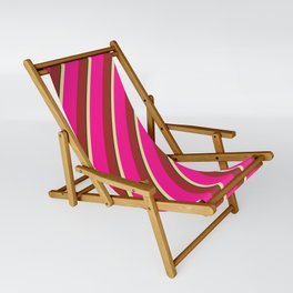 [ Thumbnail: Tan, Deep Pink, Brown & Dark Green Colored Stripes/Lines Pattern Sling Chair ]