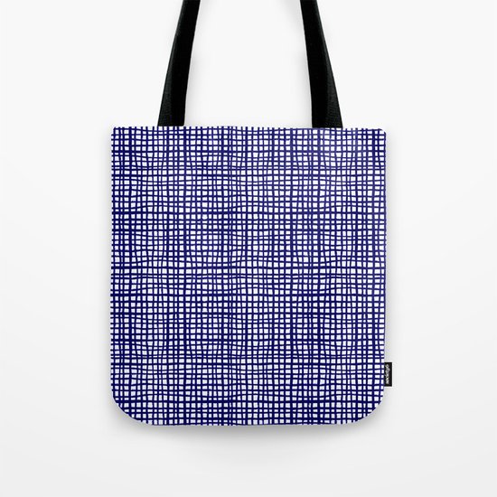 Grid indigo blue bold dramatic modern minimal abstract painting lines gridded pattern print minimal Tote Bag