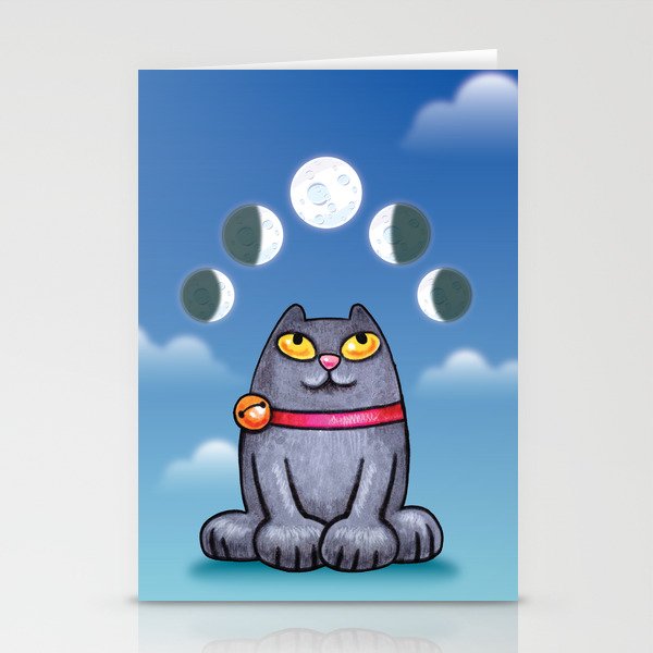 Cat looking at the moon Stationery Cards