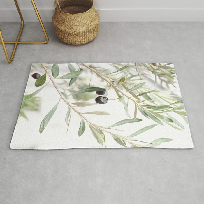 Olive Tree Branches Photo | Botanical Green Leaves in Europe Art Print | Mediterranean Soft Color Travel Photography Rug