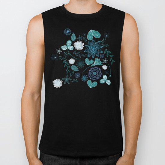 Teal Flowery Doodles Biker Tank