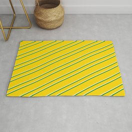 [ Thumbnail: Yellow, Beige & Green Colored Lined/Striped Pattern Rug ]