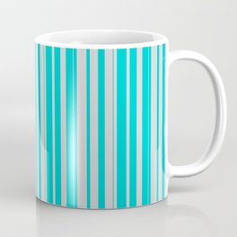 [ Thumbnail: Light Gray & Dark Turquoise Colored Stripes/Lines Pattern Coffee Mug ]