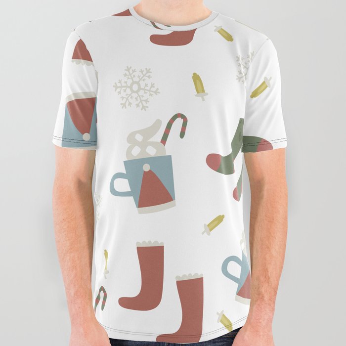 Christmas Pattern Retro Stocking Cup All Over Graphic Tee