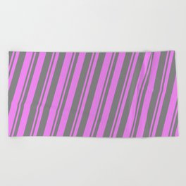 [ Thumbnail: Violet & Gray Colored Lines Pattern Beach Towel ]