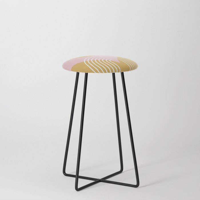 Geometric Rainbow Sun Abstract 23 in Gold Pink Counter Stool