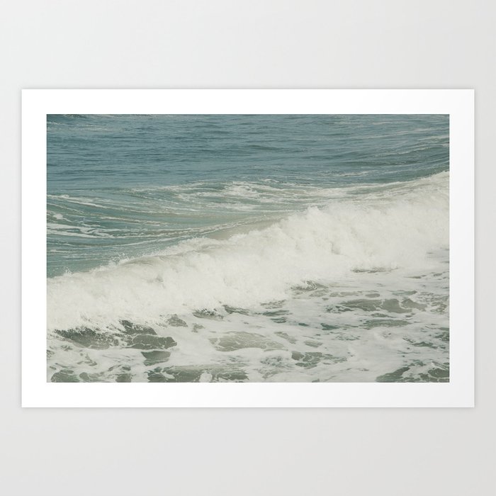 Dutch vintiage beach waves - retro blue summer surfing - coastal travel photography Art Print
